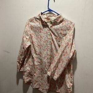 L.L. Bean Floral Women’s Shirt - Pink and White